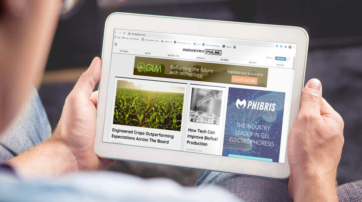 Targeted industrial publication with a display ad shown on a tablet